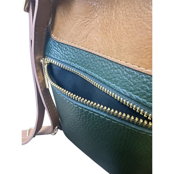 Divina Ferenze Two-Tone Green & Brown Faux Leather Backpack w/Magnetic Snap Pock - Picture 3 of 13
